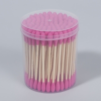 Ватные палочки на деревянной основе, 7 см, 112 шт, в пластиковом органайзере, цвет розовый