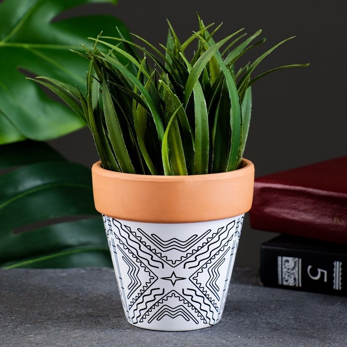 Горшок Горшок "Трапеция" терракот с узором, 10х9см, МИКС