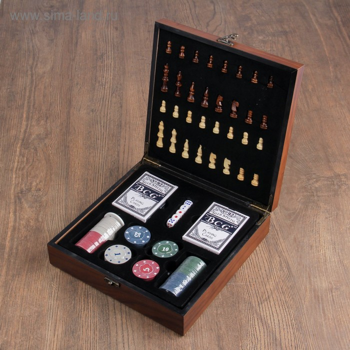 Шахматы, покер, настольные игры, подарочный набор 4 в 1, 24 х 24 см Шахматы, покер, настольные игры, подарочный набор 4 в 1, 24 х 24 см