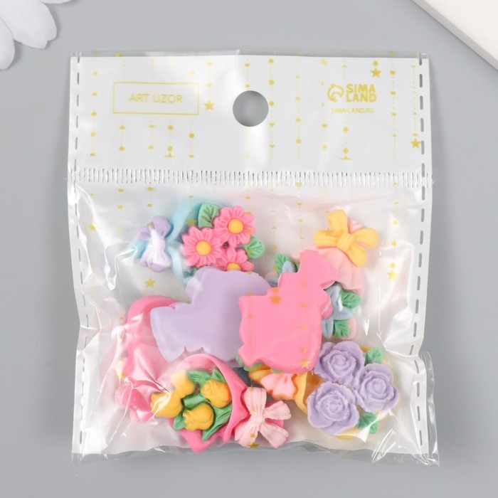 Декор для творчества пластик "Букет цветов" набор 8 шт 2,2х2,9х0,7 см