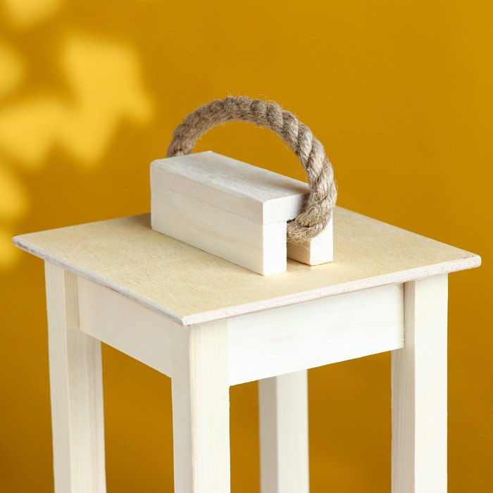 Кашпо деревянное 12&times;12&times;30 см "Фонарик", ручка верёвка, натуральный Дарим Красиво