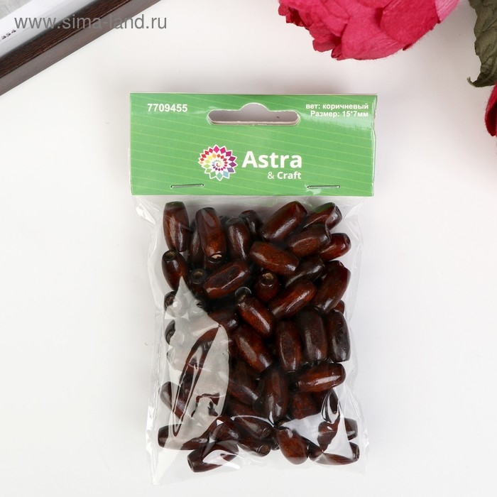 Набор деревянных бусин, 15х7мм, 70шт/упак, цв.коричневый Набор деревянных бусин, 15х7мм, 70шт/упак, цв.коричневый
