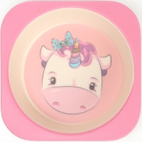 Набор бамбуковой посуды &laquo;Единорог&raquo;, тарелка, миска, стакан, приборы, 5 предметов