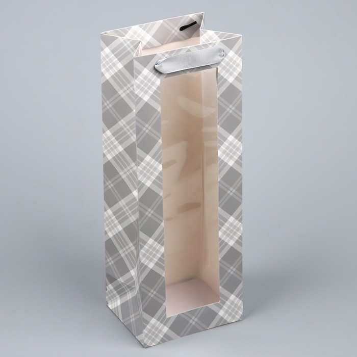 Пакет подарочный под бутылку, упаковка, &laquo;Клетка&raquo;, 36 х 13 х 10 см