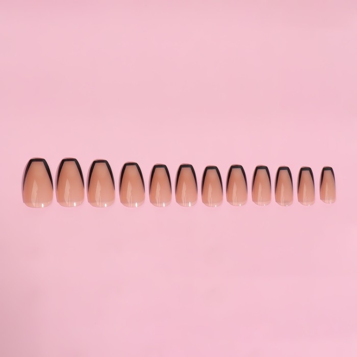 Накладные ногти &laquo;Franch&raquo;, 12 шт, с клеевыми пластинами, форма балерина, бежевые, чёрные