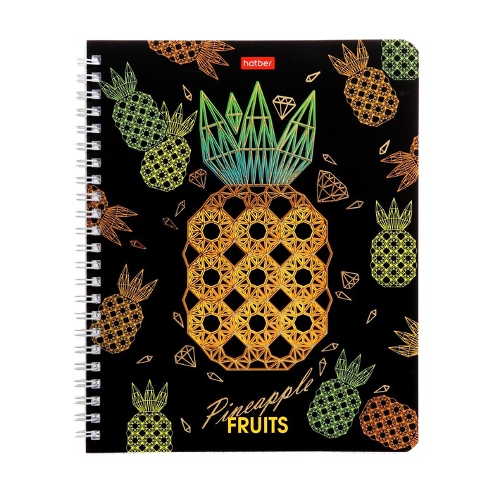 Тетрадь 96 листов в клетку на гребне Тетрадь 96 листов в клетку на гребне "Драгоценные фрукты", обложка мелованный картон, матовая ламинация, 3D фольга, блок 65, 4В, МИКС