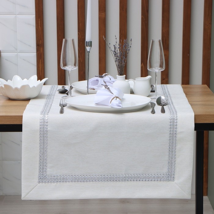 Дорожка Этель со стразами, 118 х 60 &plusmn;5 см, цвет молочный, п/э