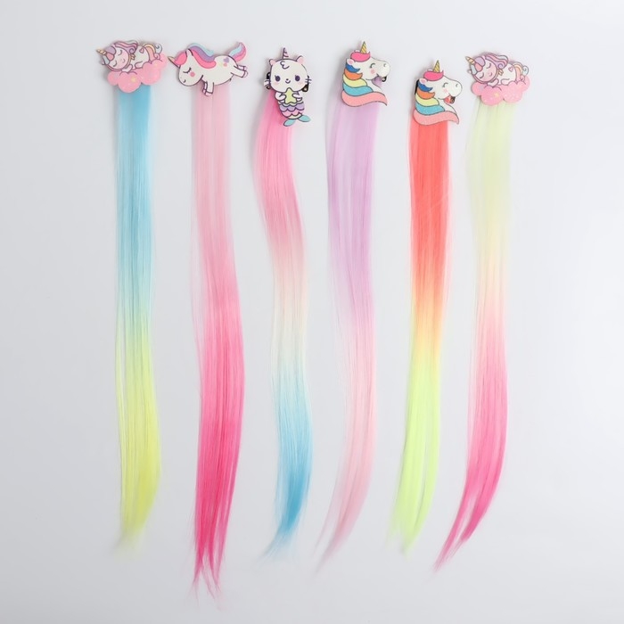 Локон накладной &laquo;Единорог&raquo;, прямой волос, на заколке, 40 см, цвет МИКС