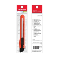 Нож канцелярский 9 мм, Erich Krause STANDARD, с системой фиксации лезвия push-lock и насадкой для безопасного отделения сегмента лезвия, МИКС