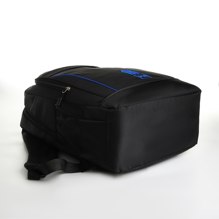 Рюкзак школьный из текстиля на молнии, 4 кармана, цвет чёрный/синий