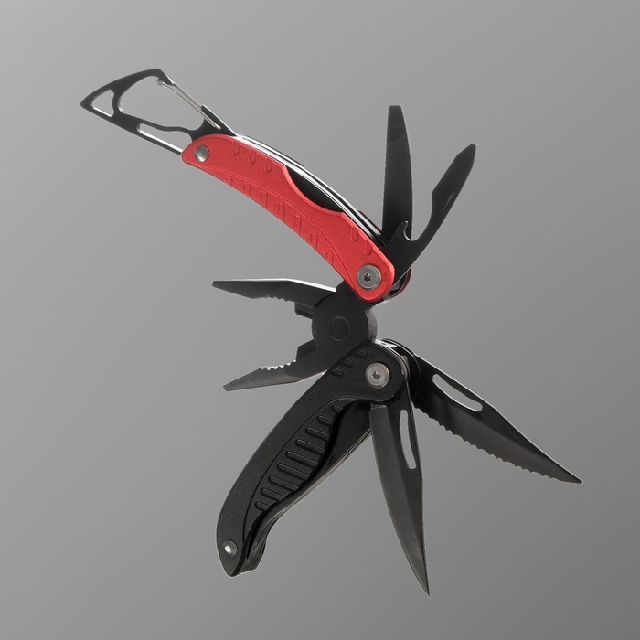 Мультитул 9в1 с карабином, красно-черный