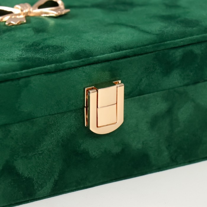 Шкатулка текстиль для украшений Шкатулка текстиль для украшений "Бант" изумрудный 22х14,5х7 см