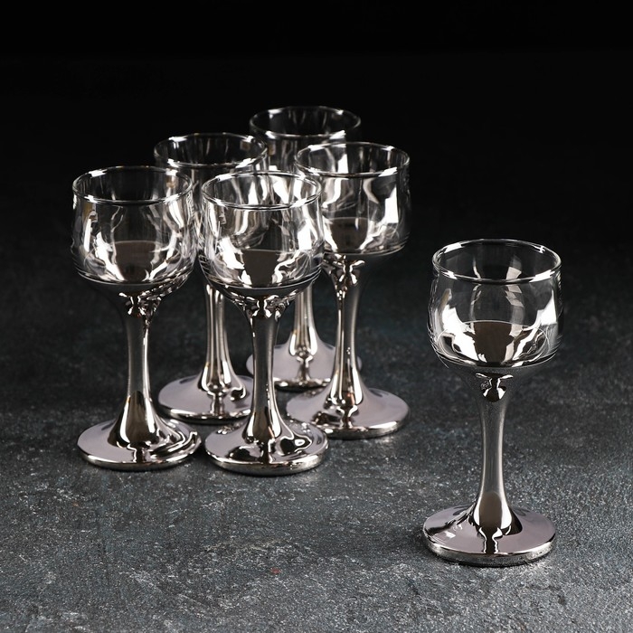 Набор рюмок &laquo;Поло&raquo;, 55 мл, 6 шт, цвет серебряный