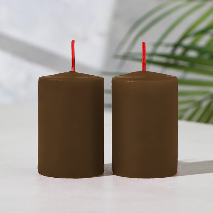 Набор свечей-столбиков 2 шт, 4х6 см, шоколадный трюфель