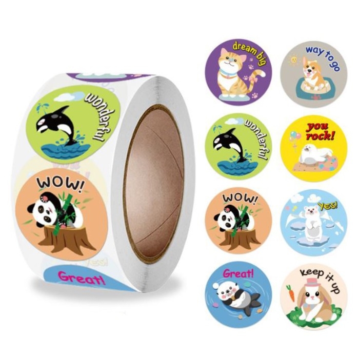 Наклейка бумага Наклейка бумага "Животные. Пожелания" d=2,5 см 500 шт в рулоне 3х6,5х6,5 см