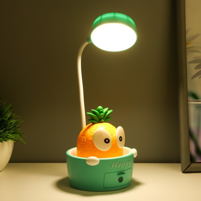 Светильник сенсорный с точилкой Светильник сенсорный с точилкой "Ананасик" LED, от USB/АКБ 6 Вт желтый-зеленый 8х6х25 см RISALUX 10