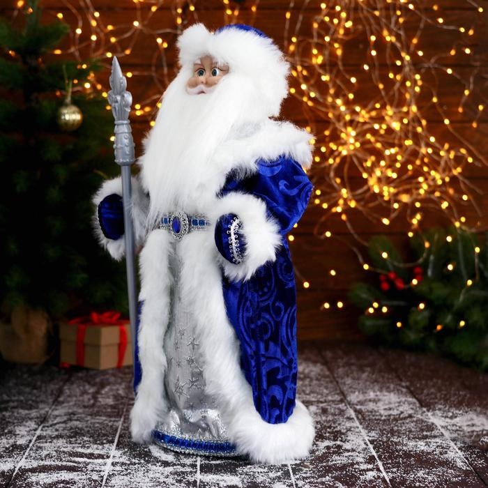 Дед Мороз Дед Мороз "В сине-серебристой шубе, с узорным посохом" двигается, 25х50 см