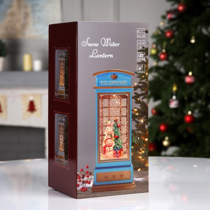 Светодиодная фигура &laquo;Ёлка в телефонной будке&raquo; 10.5 &times; 25 &times; 10.5 см, пластик, батарейки ААх3 (не в комплекте), USB, свечение тёплое белое