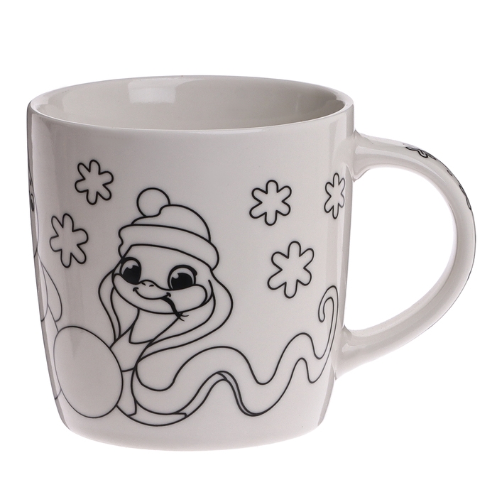 Новогодняя кружка под раскраску с ёлочным шаром &laquo;Новый год! Змеи со снеговиками&raquo;, 300 мл, набор для творчества, символ года 2025