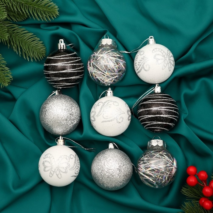 Набор шаров пластик d-6 см, 9 шт "Мелодия" орбита диско элит серебро, микс