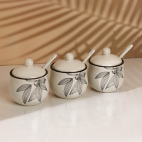Банки керамические для специй на металлической подставке &laquo;Листья&raquo;, 200 мл, 3 шт