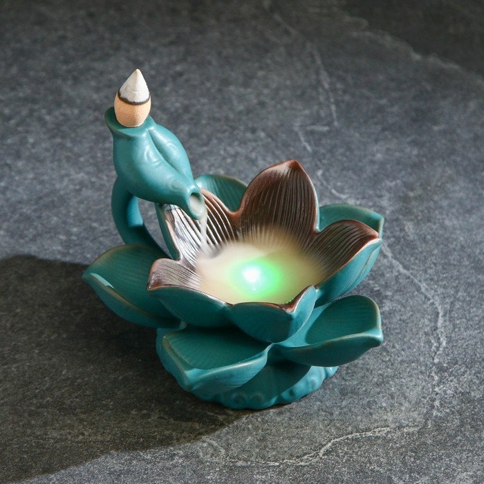 Подставка для благовоний "Лотос совершенства" 10х14х14см, с подсветкой, LR44 х3