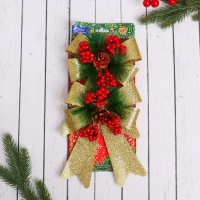 Украшение ёлочное "Зимнее чудо" бант ягоды шишка (набор 2 шт) 14х19 см, золото Украшение ёлочное "Зимнее чудо" бант ягоды шишка (набор 2 шт) 14х19 см, золото