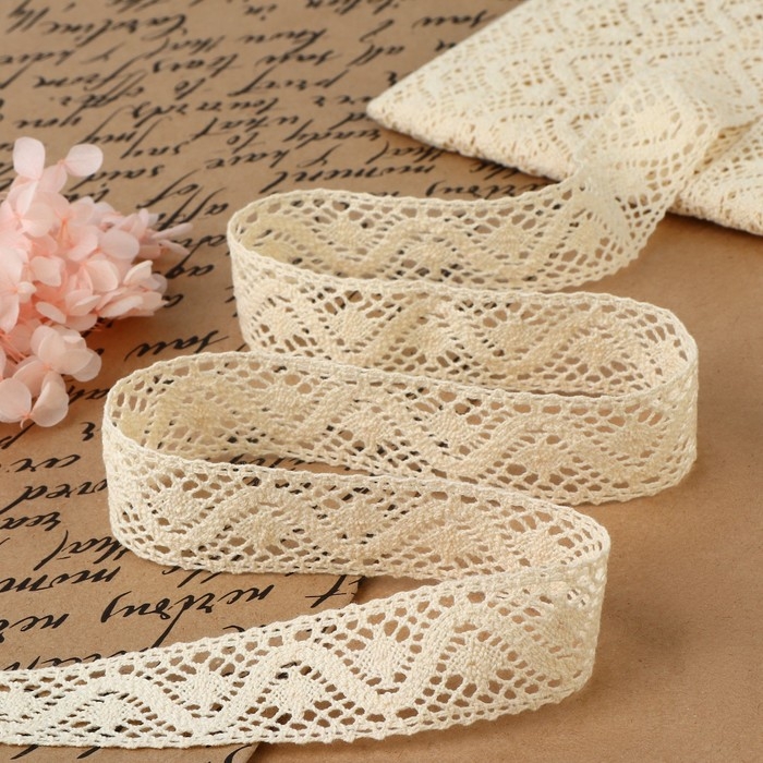Кружево вязаное, 25 мм &times; 10 &plusmn; 1 м, цвет бежевый