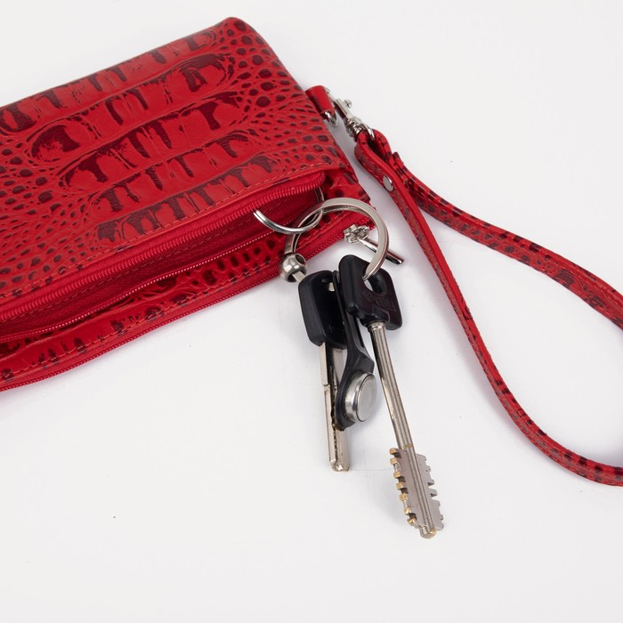 Кошелёк-ключница женский на молнии, цвет красный