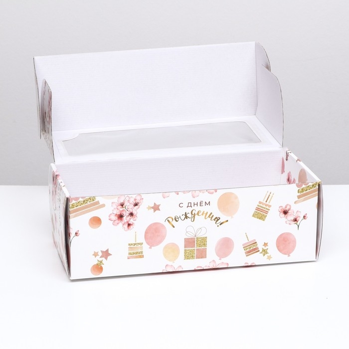 Коробка самосборная, с окном, Коробка самосборная, с окном, "С днём рождения" 16 х 35 х 12 см набор 5 шт