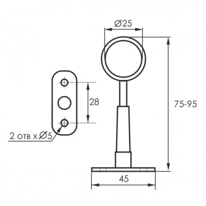 Держатель R-50 R  дистанционный регулируемый сквозной d-25     30/180