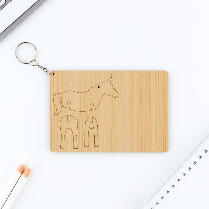 Брелок для ключей деревянный конструктор &laquo;Единорог&raquo;, 7 х 6.6 см