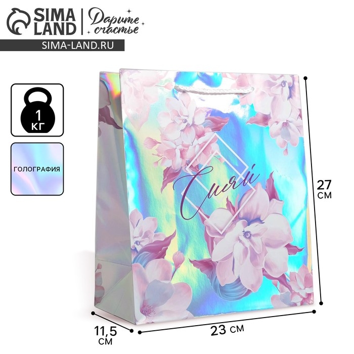 Пакет подарочный голографический, упаковка, &laquo;Сияй&raquo;, 23 х 27 х 11,5 см