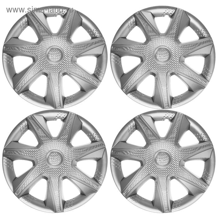 Колпаки колесные R16 Колпаки колесные R16 "ДЖОЙ ", серебристый карбон, набор 4 шт