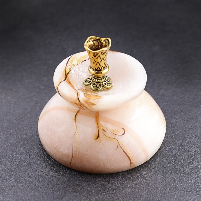 Подсвечник "Церковный №1", круглый с чашкой, 4х5,5 см, селенит, микс