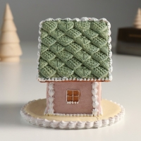 Сувенир полистоун "Пряничный домик серый с зелёной крышей" 12,5х12,5х11,5 см