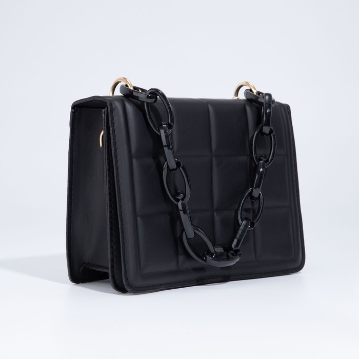 Сумка женская мессенджер из искусственной кожи с цепью, 14&times;20 см, цвет чёрный