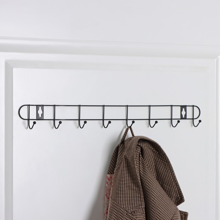 Вешалка настенная Доляна &laquo;Лайт&raquo;, 8 крючков, 43&times;5&times;3 см, чёрная