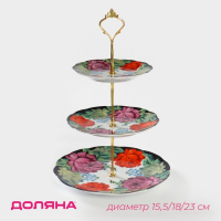 Блюдо керамическое 3-х ярусное Доляна &laquo;Роспись&raquo;, d=15/17,8/22,8 см ㅤ