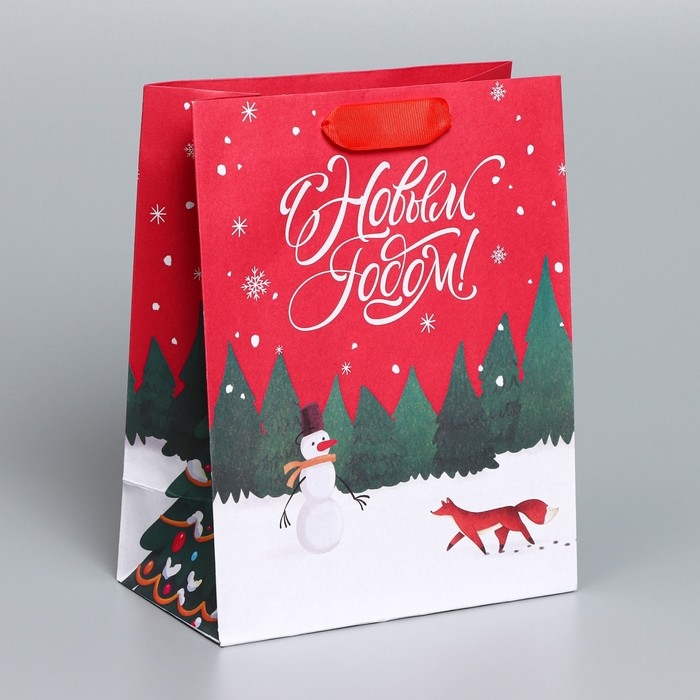 Пакет подарочный новогодний крафтовый вертикальный &laquo;New&raquo;, MS 18 х 23 х 10 см, Новый год