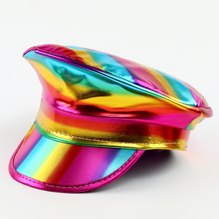 Карнавальная шляпа &laquo;Фуражка&raquo; радужная, с пайетками, р. 56&ndash;58