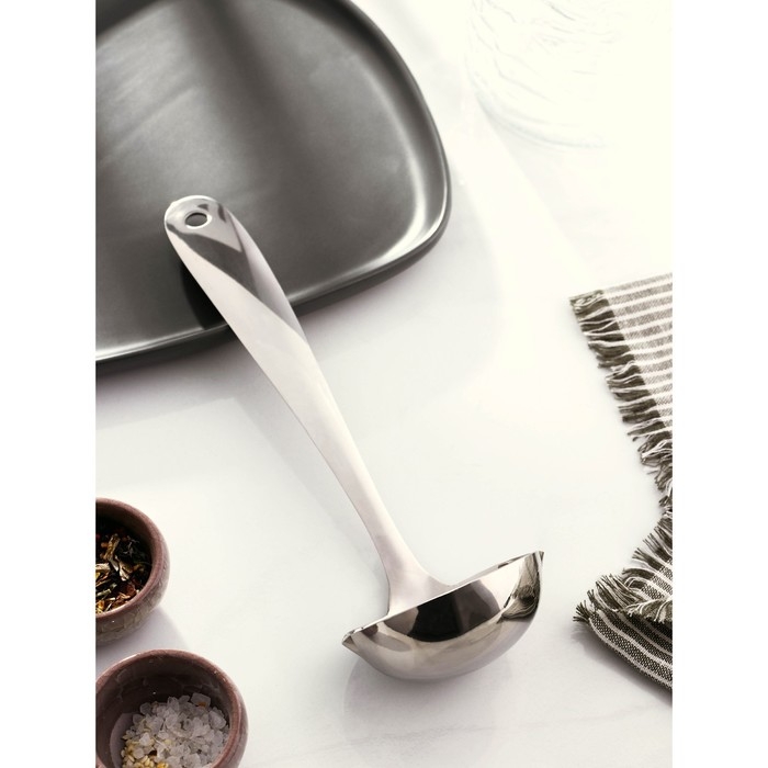 Ложка разливательная из нержавеющей стали Доляна Everyday, со сливом, 27&times;8,5 см, толщина 3 мм