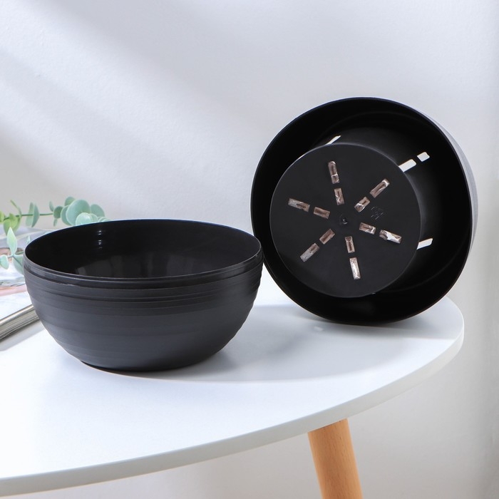 Горшок для цветов с поддоном &laquo;Япония&raquo; 1,2 л, цвет графитовый