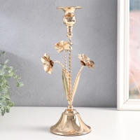 Подсвечник металл на 1 свечу "Три цветка" d-2,5 см золото 10х10х28 см