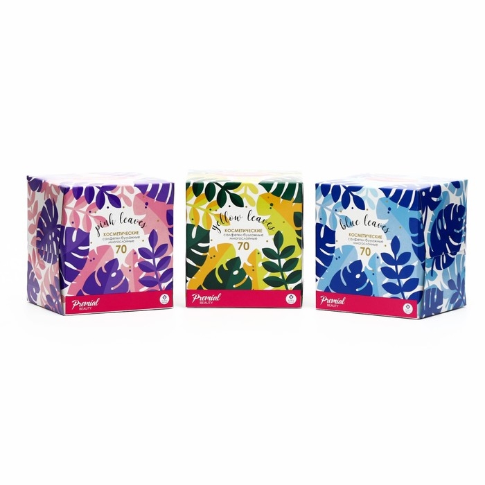 Салфетки &laquo;Premial&raquo; косметические 2-слойные в коробке Нон стоп, 70 шт МИКС