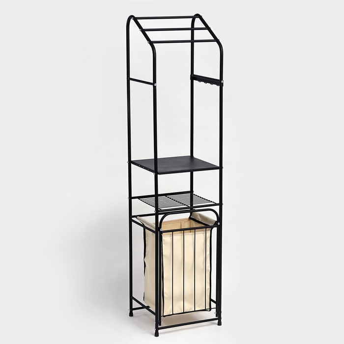 Стеллаж с корзиной для белья и перекладинами, 2-х ярусный, 38&times;35&times;160 см, цвет чёрный