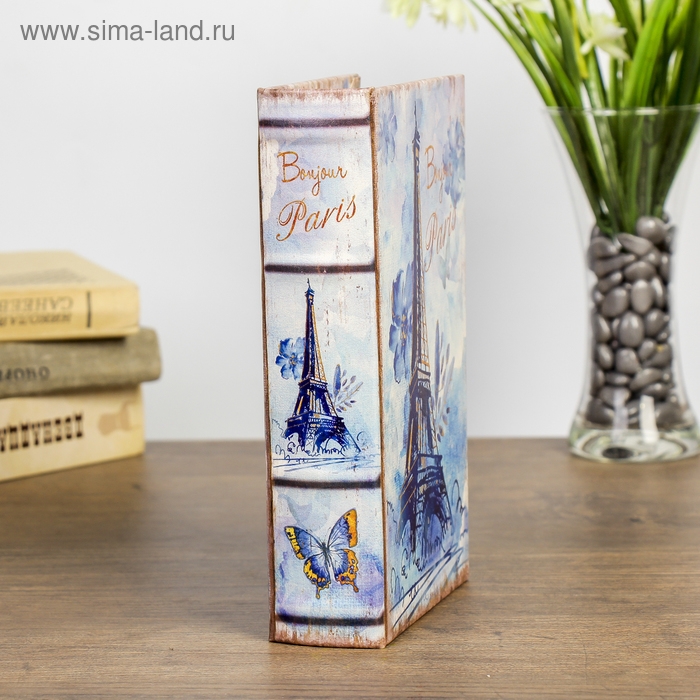 Сейф-книга дерево "Эйфелева башня в нежно-голубых тонах" кожзам 21х13х5 см