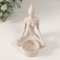 Подсвечник полистоун на 1 свечу "Девушка. Поза лотоса" белый в крапинку 8,3х8,5х11,7 см