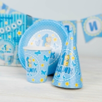 Набор бумажной посуды одноразовый одноразовый одноразовый«С днём рождения. 1 годик», 6 тарелок, 6 стаканов, 6 колпаков, 1 гирлянда Набор бумажной посуды одноразовый одноразовый одноразовый«С днём рождения. 1 годик», 6 тарелок, 6 стаканов, 6 колпаков, 1 гирлянда