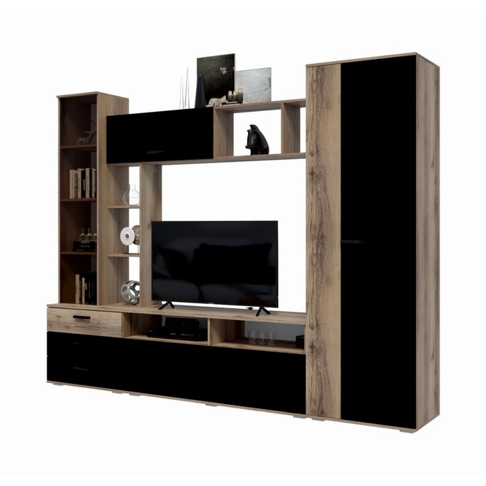 Гостиная КРОКУС Дуб Делано/Черный глянец 2700х2100х470